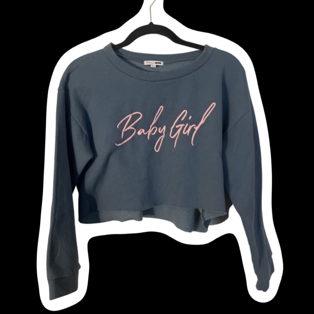 FASHION NOVA CROPPED “BABYGIRL” PINK AND BLUE SWEATER IN L (Oversized fit!)